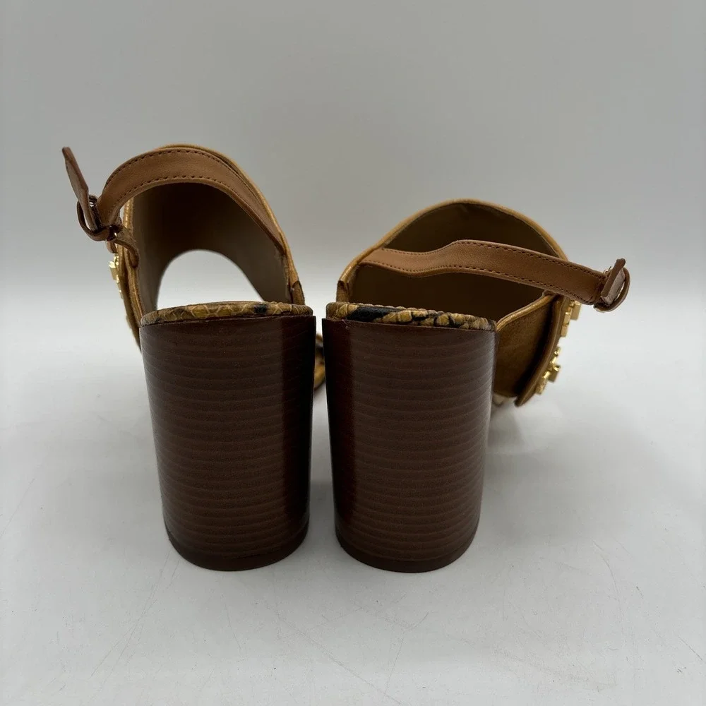Tory‎ Burch Kira Heeled Sandals Women's 7 Brown Snake Print Suede Leather